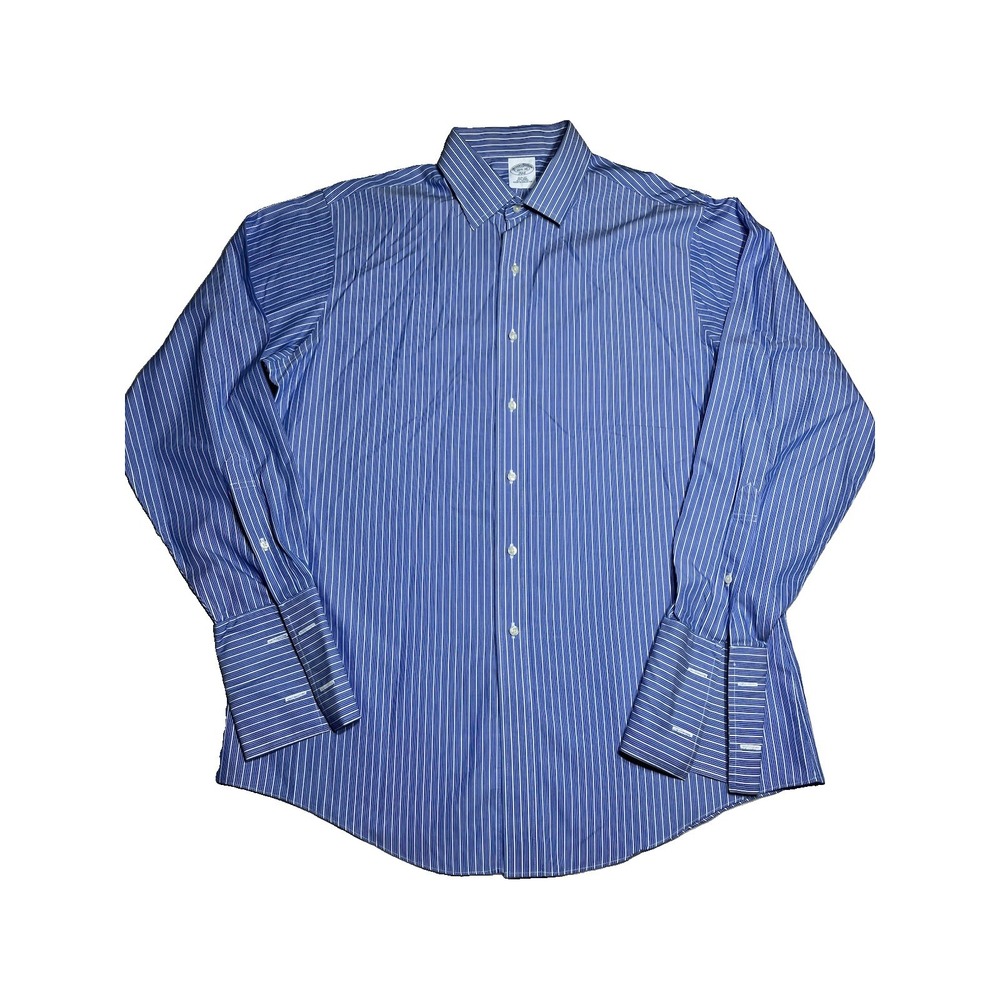 Brooks Brothers 346 Slim Fit 16.5 35 Blue Stripe French Cuff Non-Iron Shirt EUC